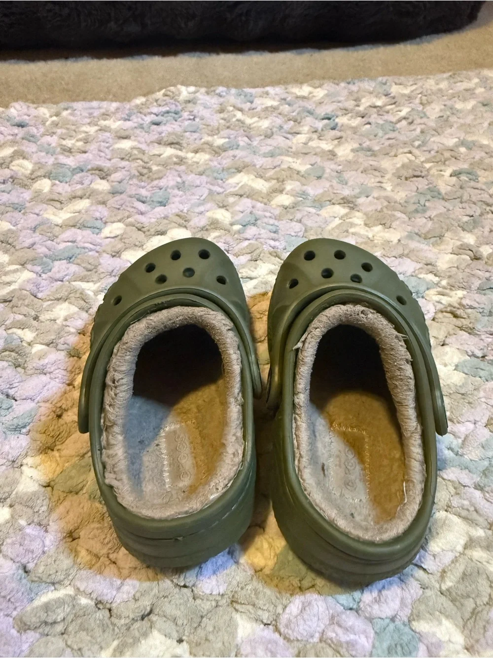 CROCS Kids Olive Green Fleece-Lined Clog